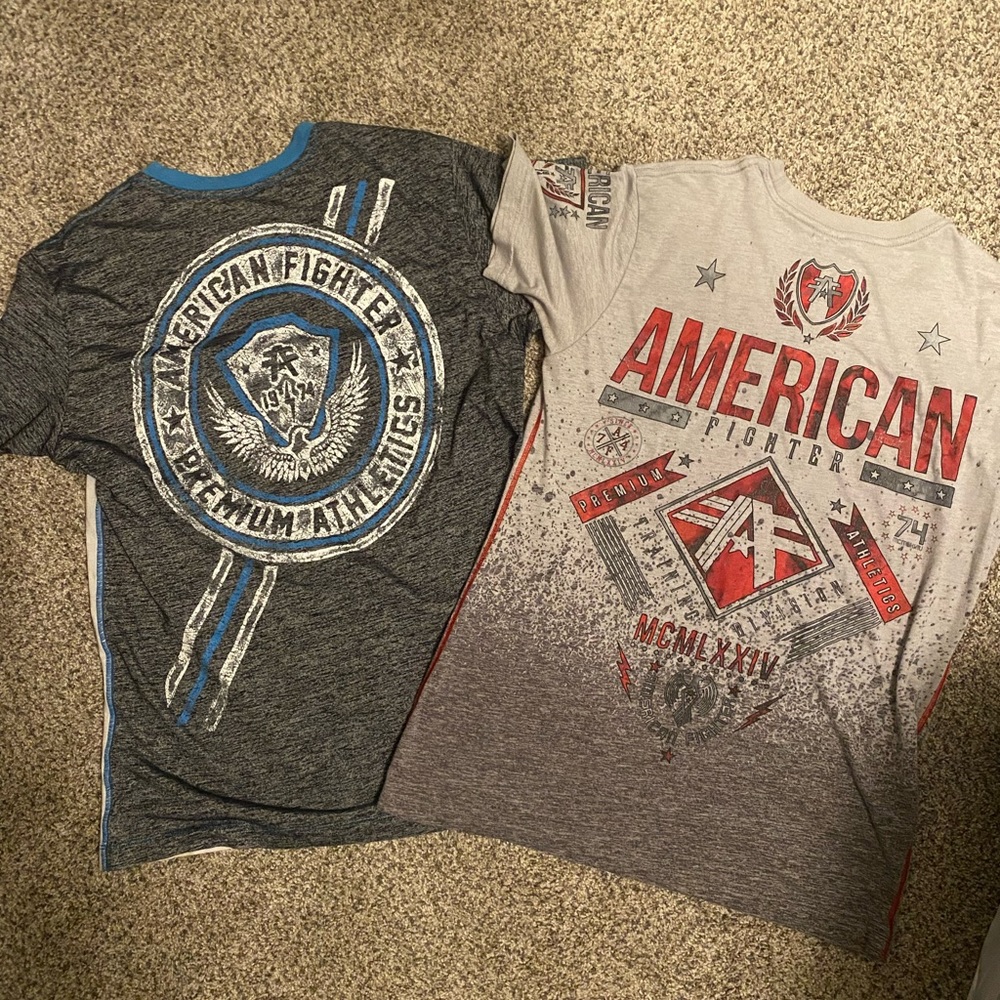 American Fighter Men M Short Sleeve Bundle, Gray, Charcoal & Blue Accents